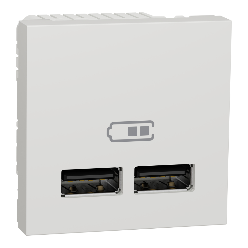 بريزة USB دبل أبيض  - شنايدر نيو يونيكا‏